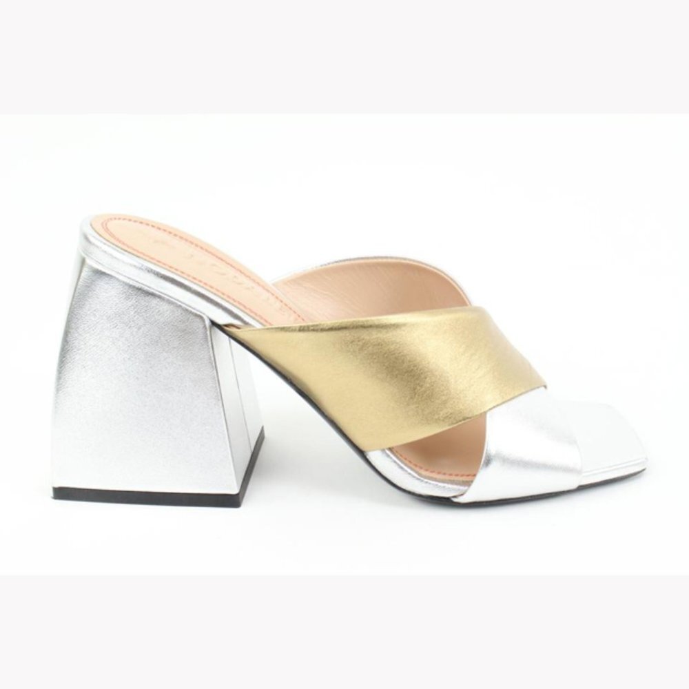 Nodaleto Size 39 Silver x Gold Leather Bulla Banks Block Heel Sandals 8no34s